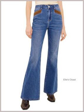 Womens High Rise Flare Jeans Stretch Denim Bell Bottom Pants